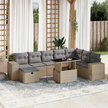 vidaXL 9-delige Loungeset met kussens poly rattan beige, Verzenden, Nieuw, Loungeset