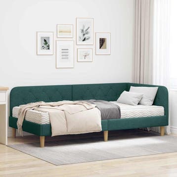 vidaXL Hoekbedframe Donkergroen 90 x 190 cm Stof, Eenpersoons, Verzenden, Nieuw, Stof