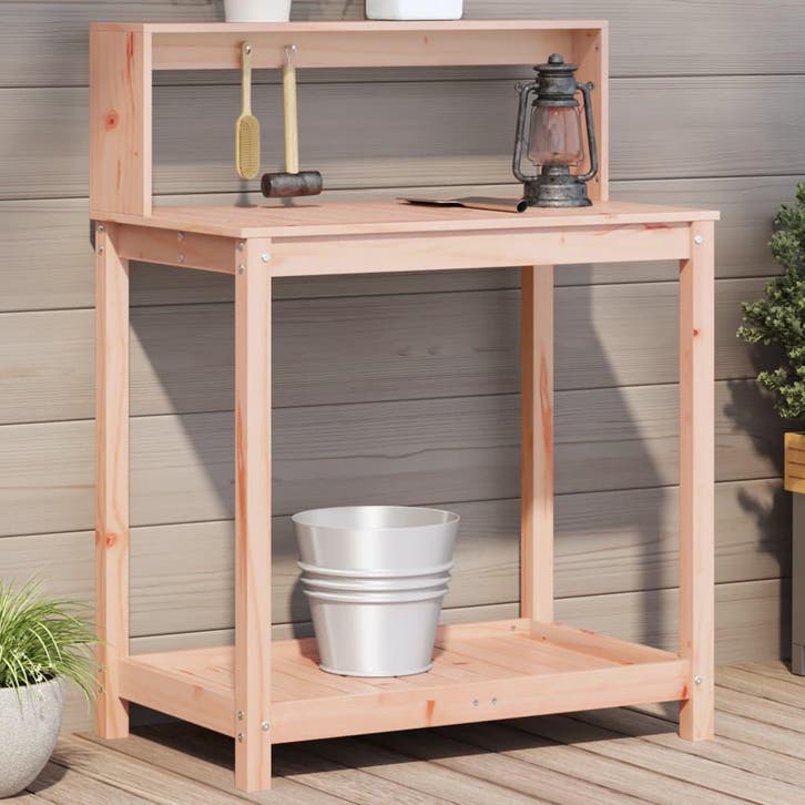 vidaXL Oppottafel met schappen 82,5x50x109,5 cm massief, Tuin en Terras, Overige Tuin en Terras, Nieuw, Verzenden