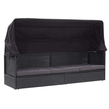 vidaXL Loungebank met luifel poly rattan zwart, Verzenden, Nieuw