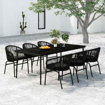 vidaXL 7-delige Tuinset zwart, Kunststof, Verzenden, 6 zitplaatsen, Nieuw