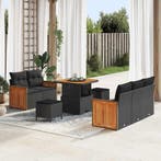 vidaXL Tuinbankenset 8 pcs Zwart Poly Riet en Poedercoated, Verzenden, Nieuw, Rotan, 8 zitplaatsen