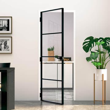 vidaXL Binnendeur 76x201,5 cm gehard glas en aluminium smal, Verzenden, Nieuw