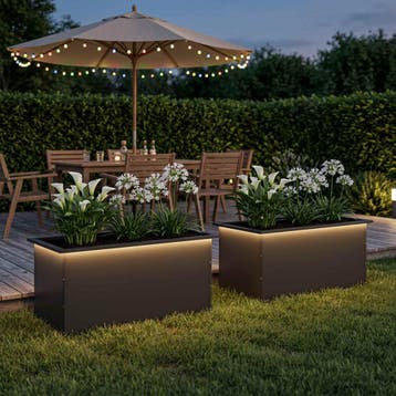vidaXL Plantenbak met led 2 st Zwart 50 x 80 x 48 cm Staal, Verzenden, Nieuw, Metaal, 60 tot 100 cm