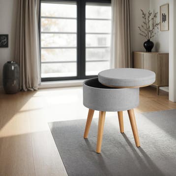 Hocker Yara gestoffeerd in linnenlook 300kg met opbergruimte, Verzenden, Nieuw