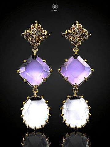 Amethysten en witte topaas druppeloorbellen - 925