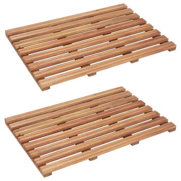 vidaXL Badmatten 2 st massief acaciahout 56x37 cm, Verzenden, Nieuw, Beige