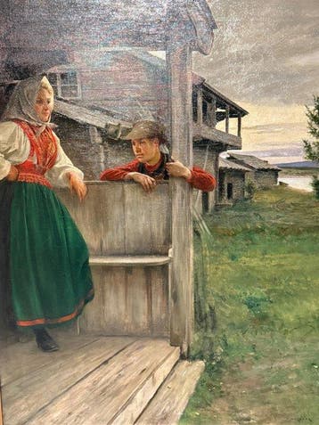 August Hagborg (1852-1921) - A Stolen Glance in Dalarna, Antiek en Kunst