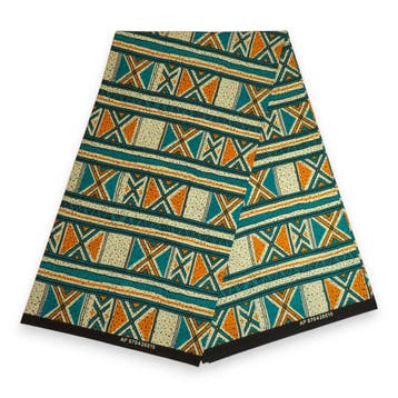 Afrikaanse wax print stof - Turkoois Bogolan Heritage - 100%, Hobby en Vrije tijd, Stoffen en Lappen, Ophalen of Verzenden, Nieuw