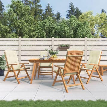 vidaXL Verstelbare klapstoelen met kussens, 4 stuks, massief, Verzenden, Nieuw, Hout