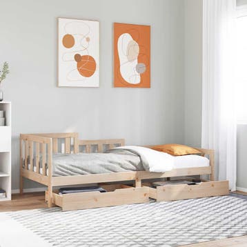 vidaXL Slaapbank met lades 90x190 cm massief grenenhout, 90 cm, Eenpersoons, Bruin, Verzenden