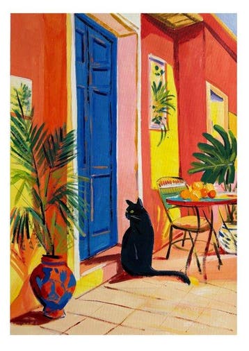E. García - La puerta azul y el gato XL (no reserve), Antiek en Kunst