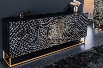 Design dressoir ILLUSION 180cm zwart mangohout massief hout, Ophalen of Verzenden, Nieuw