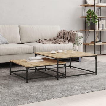 vidaXL 2-delige Tafeltjesset bewerkt hout sonoma, Verzenden, Nieuw, Overige houtsoorten, 50 tot 100 cm