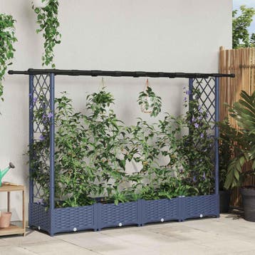 vidaXL Verhoogd Bed met Trellis en Dak Grijs 203 x 40 x 121, Tuin en Terras, Verzenden, Nieuw, Minder dan 60 cm, 60 cm of meer
