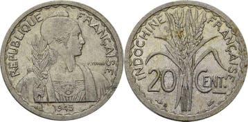 20 Centimes 1945, Franzoesisch Indochina, Verzenden