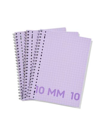 HEMA Collegeblokken lila A4 geruit 10mm - 3 stuks, Verzenden, Nieuw