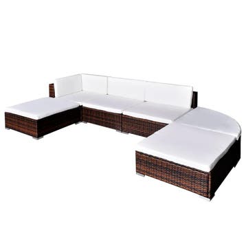 vidaXL 6-delige Loungeset met kussens poly rattan bruin, Verzenden, Nieuw, 6 zitplaatsen, Loungeset