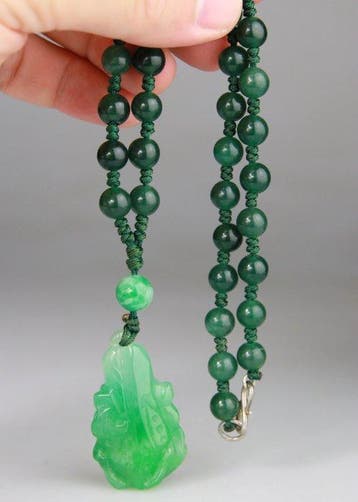 Jadeïetplaat hanger Chou ketting - Jade Nephrite Epinard -