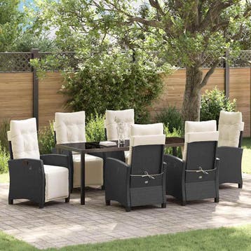 vidaXL Tuin eettafelset 7 st Zwart poly rattan, Verzenden, Nieuw, Rotan, 7 zitplaatsen