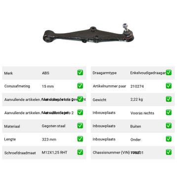 Draagarm Vooras rechts Buiten Onder Honda Concerto 1.5 i 16V, Verzenden, Nieuw, Honda