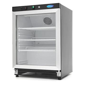 Koelkast - 200 L - Zwart - met Glazen Deur, Witgoed en Apparatuur, Koelkasten en IJskasten, 85 tot 120 cm, Zonder vriesvak, 200 liter of meer