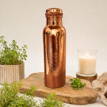 Puur koperen fles flower of life zijde finish 950 ml, Ophalen of Verzenden, Nieuw
