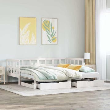 vidaXL Slaapbank met onderschuifbed/lades zonder matras, Eenpersoons, Verzenden, Wit, Nieuw