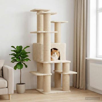 vidaXL Kattenboom met sisal krabpalen Crèmekleurig 161 cm, Verzenden, Nieuw