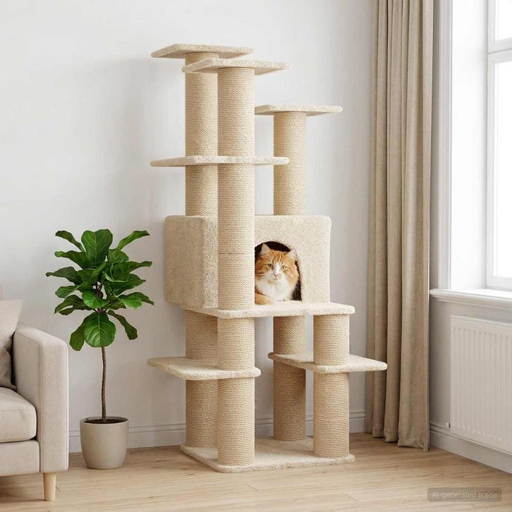 vidaXL Kattenboom met sisal krabpalen Crèmekleurig 161 cm, Dieren en Toebehoren, Katten-accessoires, Nieuw, Verzenden
