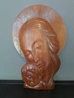 Sculptuur - Madonna met kind - 37 cm - Djati - 1920-1930 -
