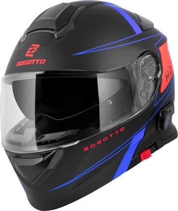 Bogotto H271 Taog Bluetooth Helm Zwart Rood Blauw, Motoren, Kleding | Motorhelmen, Systeemhelm, XXL, Nieuw met kaartje, Overige merken