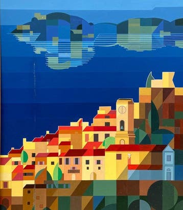 Maxime Dufour (1928-2016) - Paysage Village côtier - Mer et