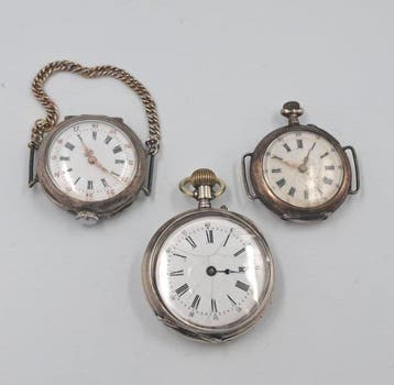 Klokonderdelen (3) - O.a. Roskopf, Zentra - - .800 zilver -