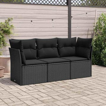 vidaXL 3-delige Loungeset met kussens poly rattan zwart, Verzenden, Nieuw, Loungeset