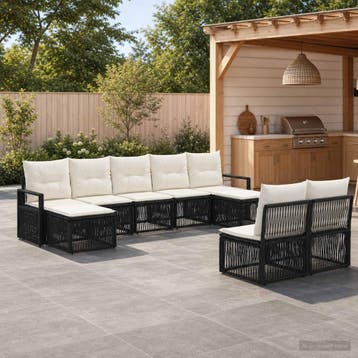 vidaXL Tuinbankenset 9 st Zwart poly rattan, Verzenden, Nieuw, Meer dan 8 zitplaatsen