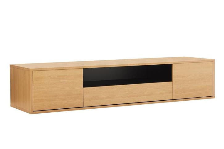 TV-bord LOFT 150 cm hangend naturel zwart - 47814, Huis en Inrichting, Kasten | Televisiemeubels, Ophalen of Verzenden