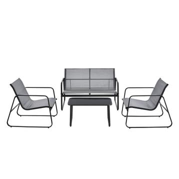 Tuinset 4-delig Palencia loungeset lichtgrijs en zwart, Verzenden, Nieuw