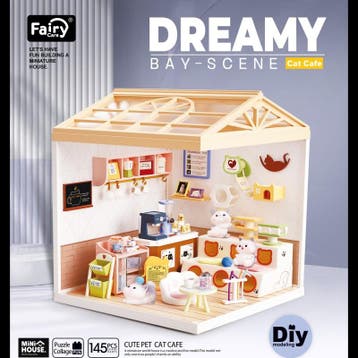 Dreamy mini house Katten Café cat cafe met ledlamp DIY Mo.., Verzenden, Nieuw