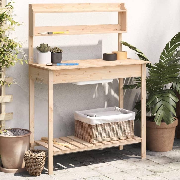 vidaXL Oppottafel met spoelbak 147,5x44x139,5 cm massief, Tuin en Terras, Overige Tuin en Terras, Nieuw, Verzenden