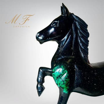 Premium - Sculptuur Paard Smaragd en Zwart Schist - XXL