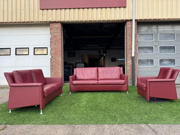 Bankstel Leolux Paian bordeaux leer 3 +2+1 zit banken ZGAN, Design, Zo goed als nieuw, Rechte bank, Leer
