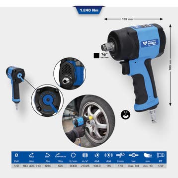 Brilliant Tools 1/2 Mini Krachtige Slagmoersleutel 1240Nm, Verzenden, Nieuw