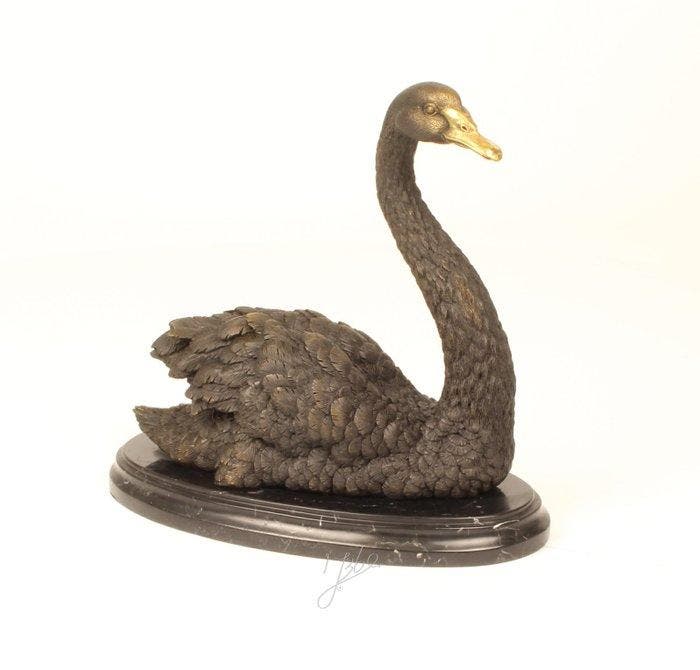Figuur - A BRONZE SCULPTURE OF A SWAN - Brons, Marmer, Antiek en Kunst, Curiosa en Brocante