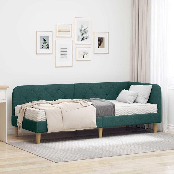 vidaXL Hoekbedframe Donkergroen 80 x 200 cm Stof, Huis en Inrichting, Slaapkamer | Bedden, Groen, Nieuw, Stof, Verzenden