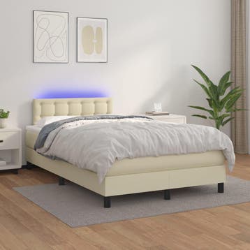 vidaXL Boxspring met matras en LED kunstleer crèmekleurig, Huis en Inrichting, Slaapkamer | Bedden, Overige materialen, Verzenden
