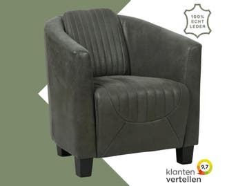 Leren fauteuil Press Special - Kenia Antracite (grijs) -, Nieuw, Ophalen of Verzenden, Eigentijds, Klassiek, Retro, Romantisch, Vintage