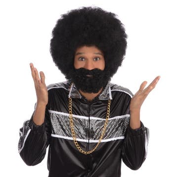 Ronde afro pruik met gezichtshaar - Afropruiken, Ophalen of Verzenden, Nieuw