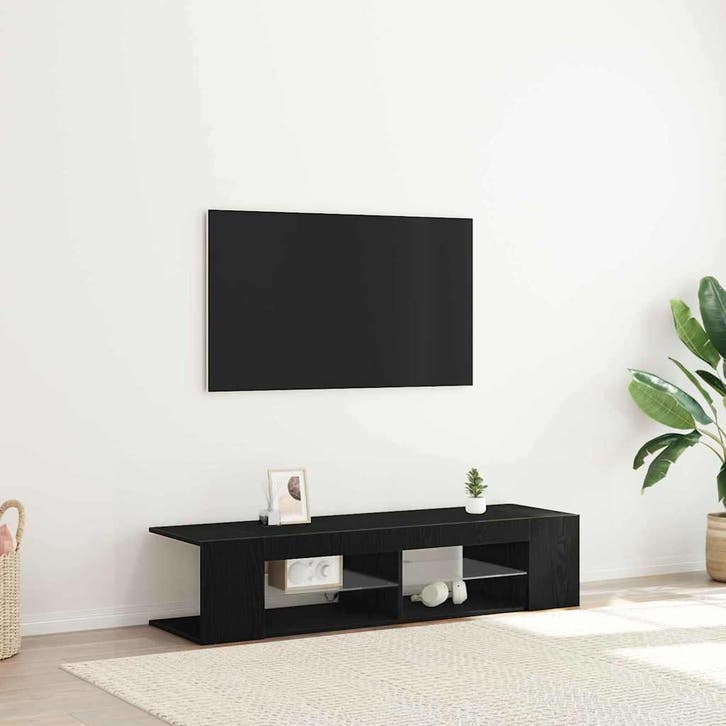 vidaXL TV-kast Zwart Eiken 135 x 39 x 30 cm Bewerkt hout, Huis en Inrichting, Kasten | Televisiemeubels, Nieuw, Minder dan 50 cm