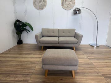 SOFACOMPANY 2,5-zits Bank met Hocker – Beige/Grijs, Gebruikt, 150 tot 200 cm, Driepersoons, 75 tot 100 cm